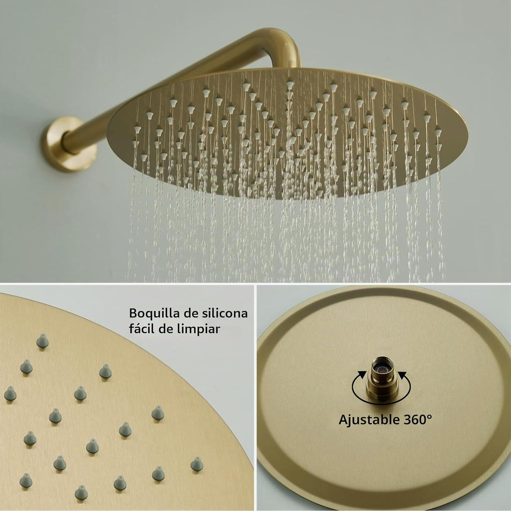 Iriber Sistema de ducha dorado cepillado montado en la pared grifo...