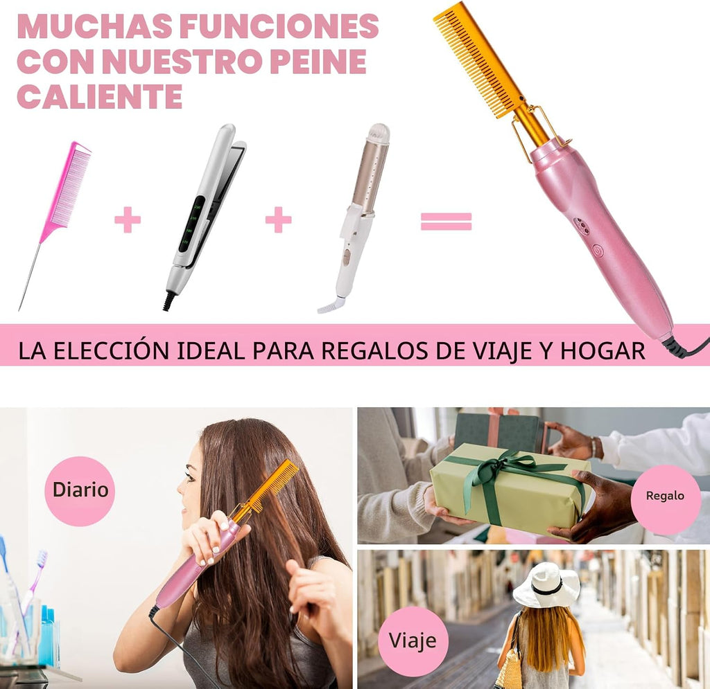 Peine Caliente Eléctrico Alisador de Cabello Peines de Prensado con...