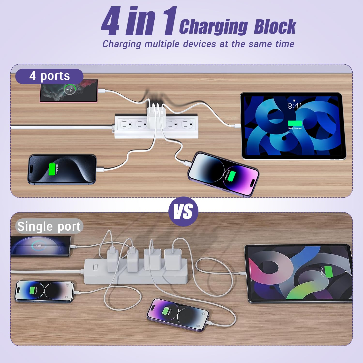 Bloque de carga rápida USB, adaptador de carga de 4 puertos de 40 W...