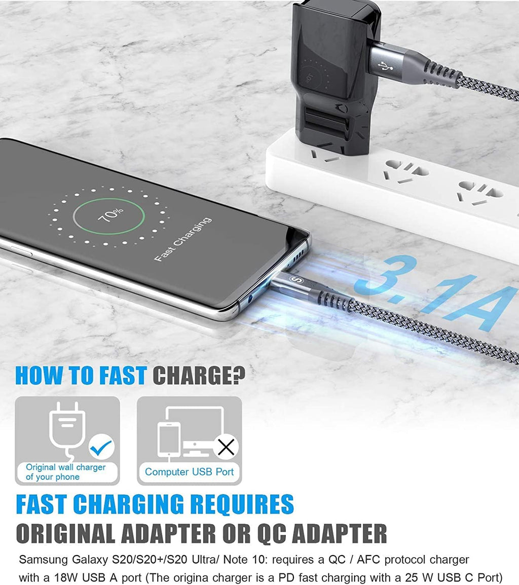sweguard Cable de carga USB tipo C [3 unidades, 10 pies + 6.6 pies...