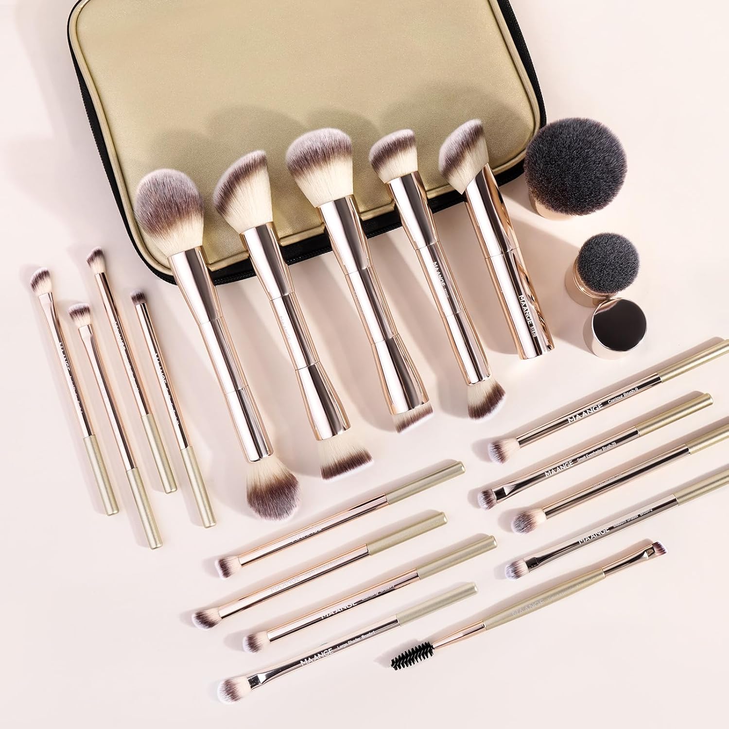 MAANGE Juego de 20 brochas de maquillaje con bolsa, brocha kabuki d...
