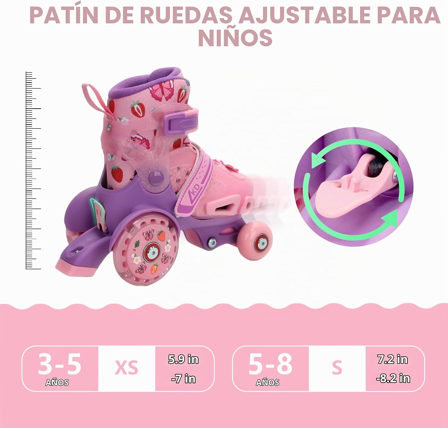 LKD Patines ajustables para niños y niñas, patines cuádruples para...