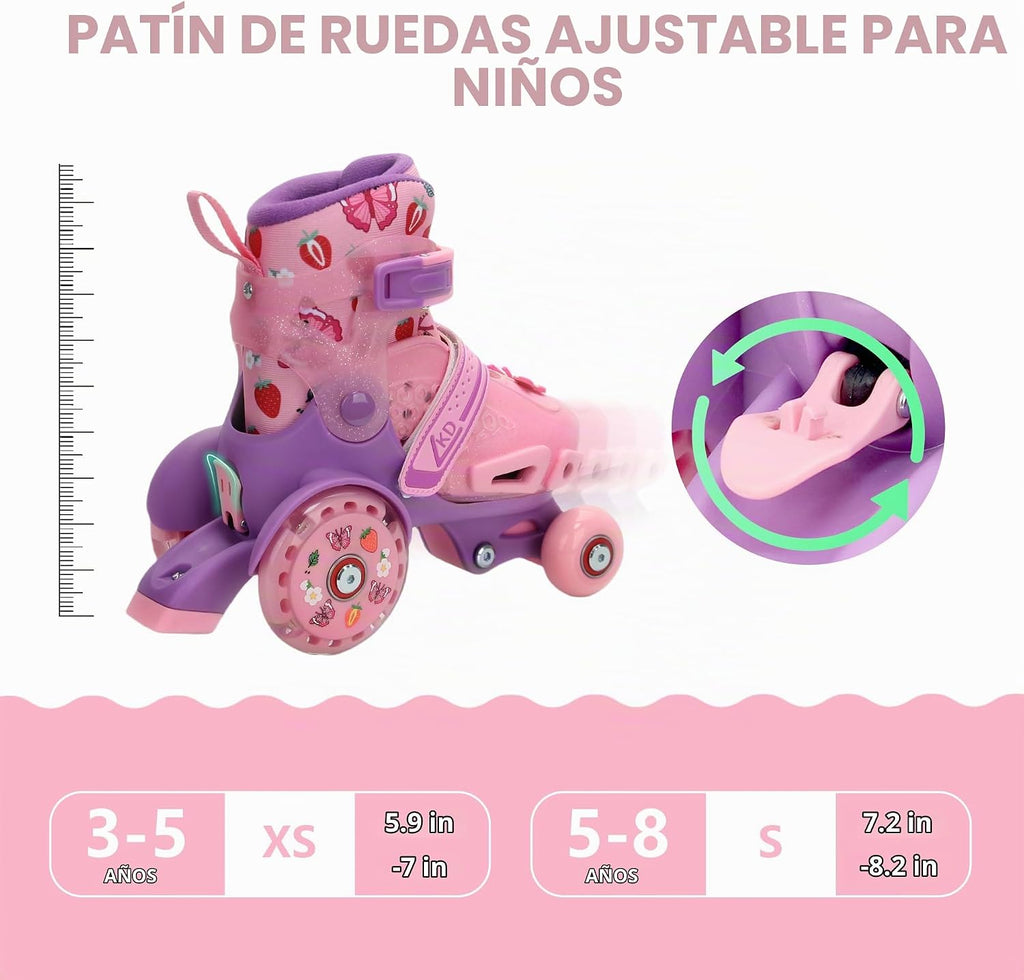 LKD Patines ajustables para niños y niñas, patines cuádruples para...