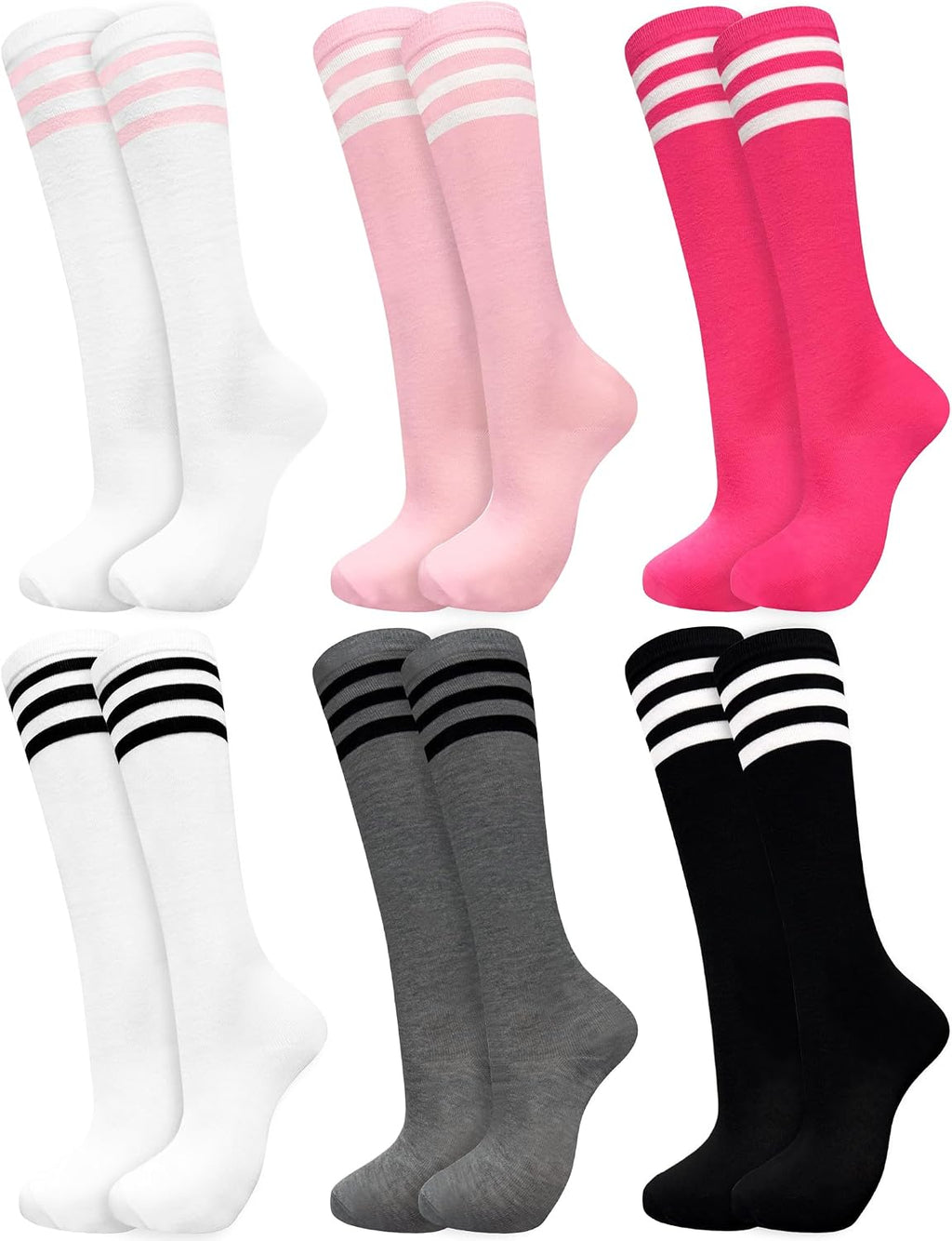 WILLBASIC 6 pares de calcetines de rayas altas hasta la rodilla par...