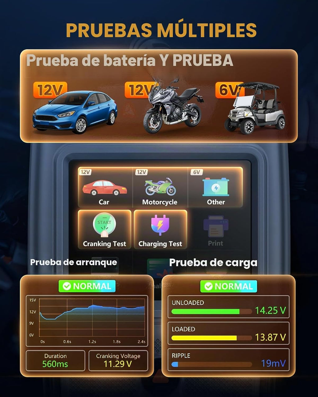 ANCEL BA101 Plus Probador de Batería de Auto 6V 12V, Probador de Ca...