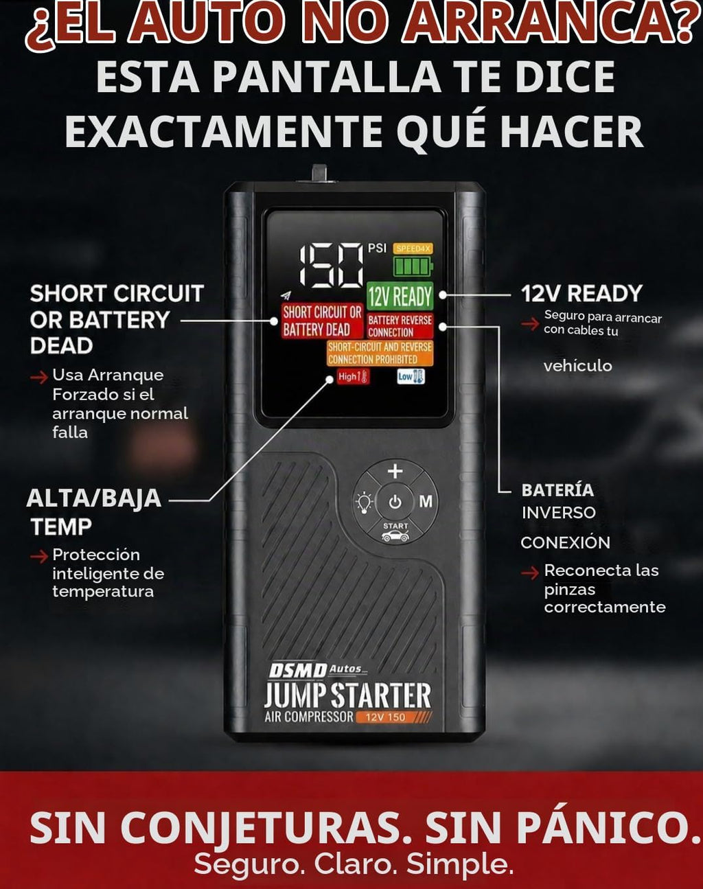 Arrancador de salto con compresor de aire, amplificador de batería...