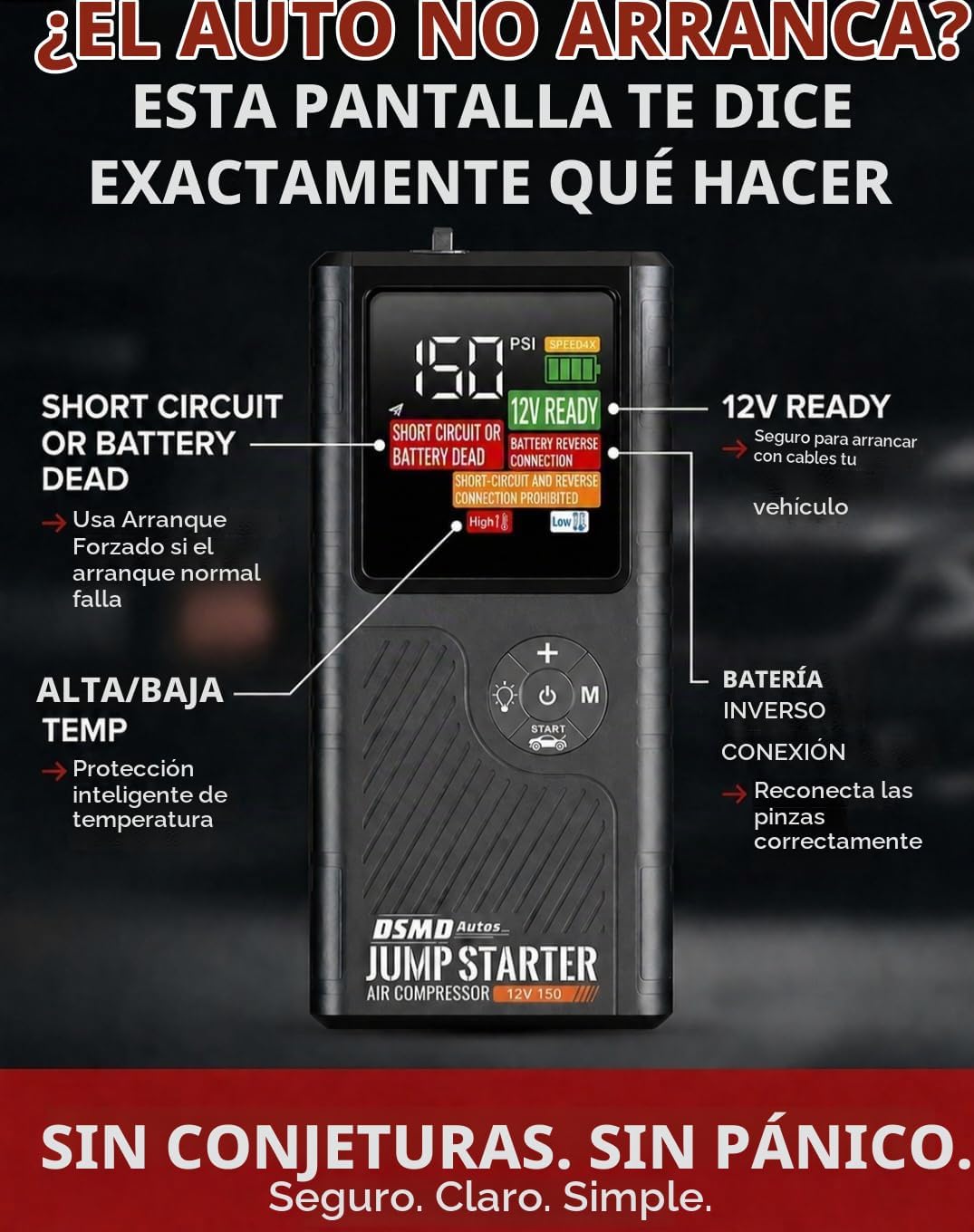 Arrancador de salto con compresor de aire, amplificador de batería...