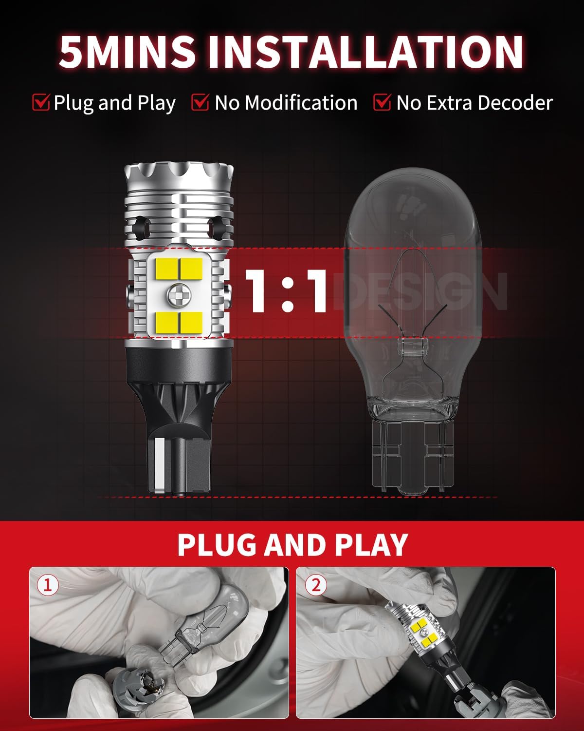 LASFIT Bombilla LED 921, luces de marcha atrás, 912 T15, luz de res...