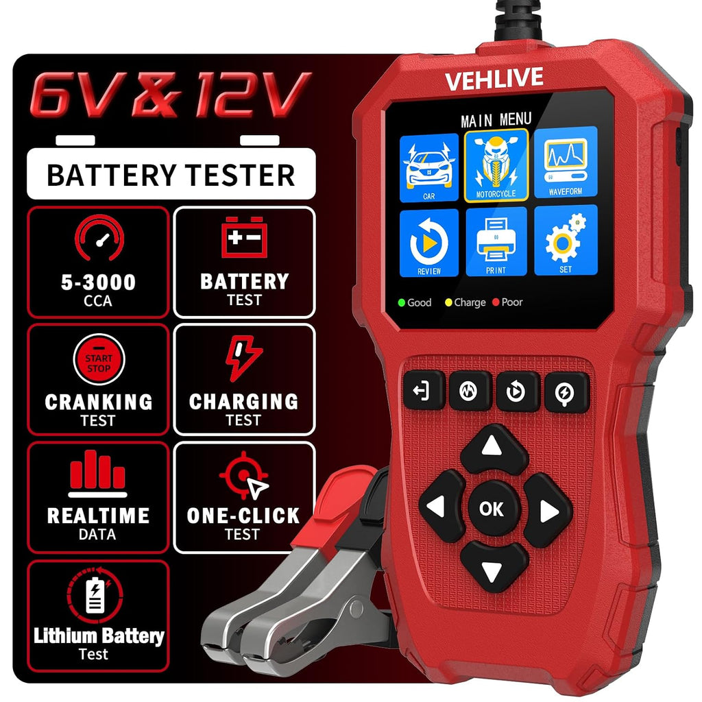 VEHLIVE BT910 5-3000CCA - Probador de batería de automóvil, 6 V 12...