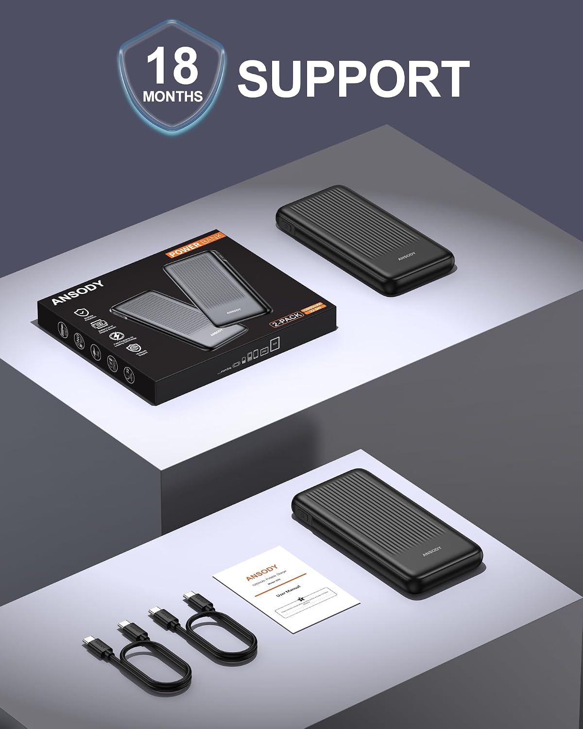 Ansody Paquete de 2 cargadores portátiles, 10,000 mAh, 22,5 W, USB...