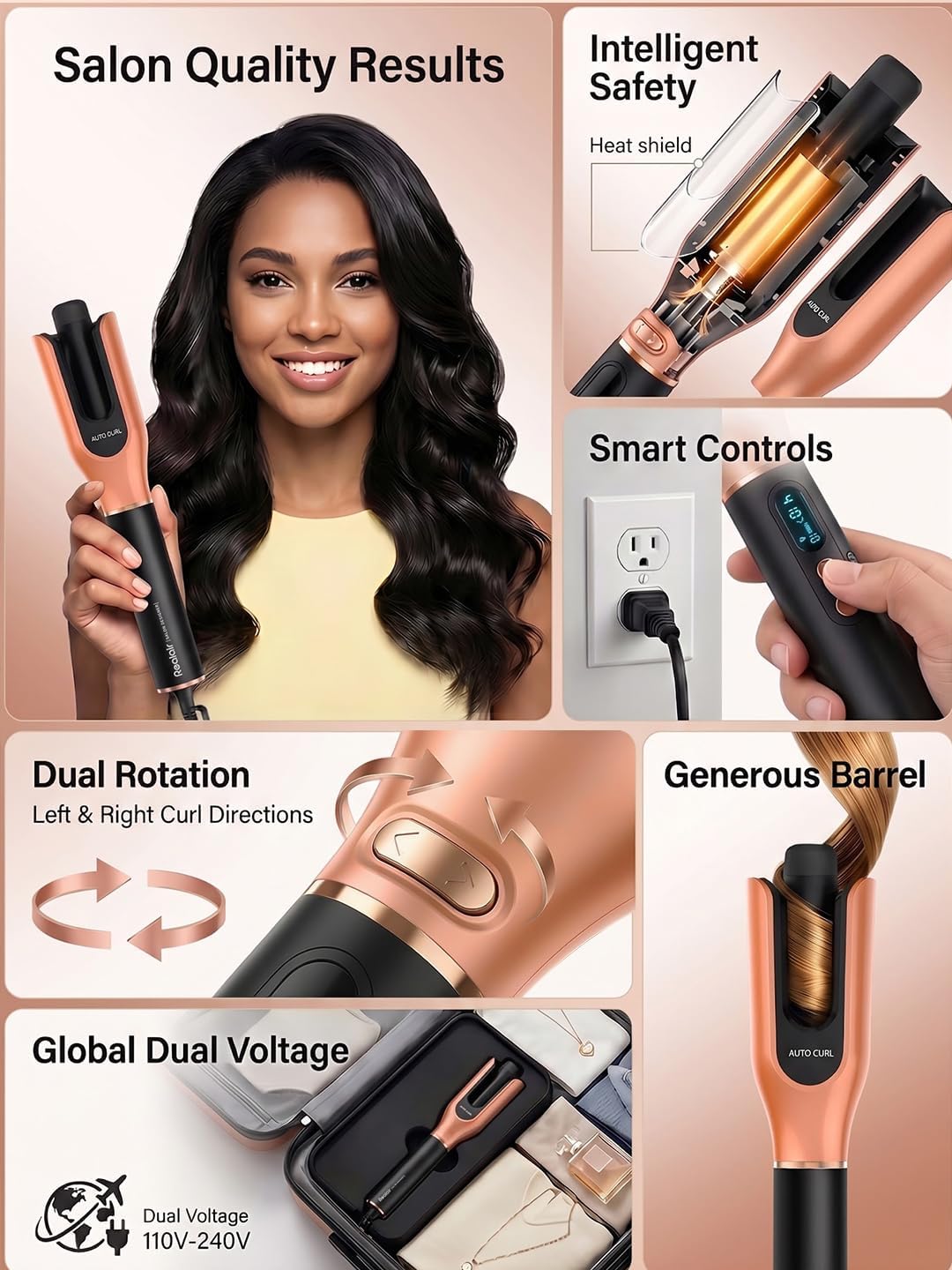 Realair Rizador giratorio automático, rizador automático de pelo de...