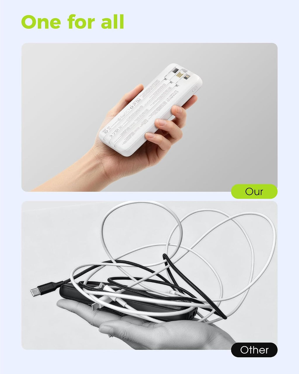 CHARCO Cargador portátil con cables integrados, cargador de batería...