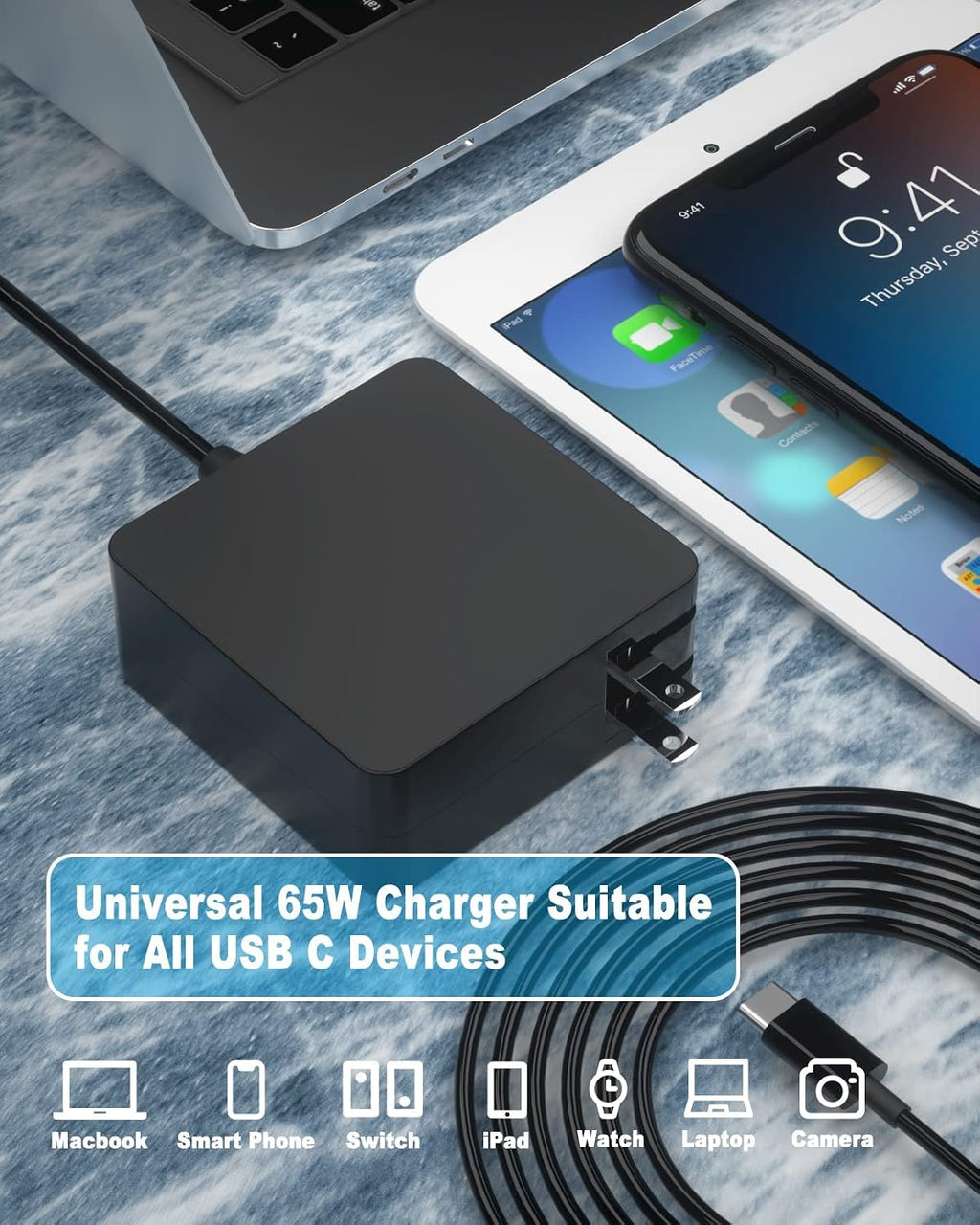 Adaptador de corriente USB C de 65 W, cargador rápido de pared Fiat...