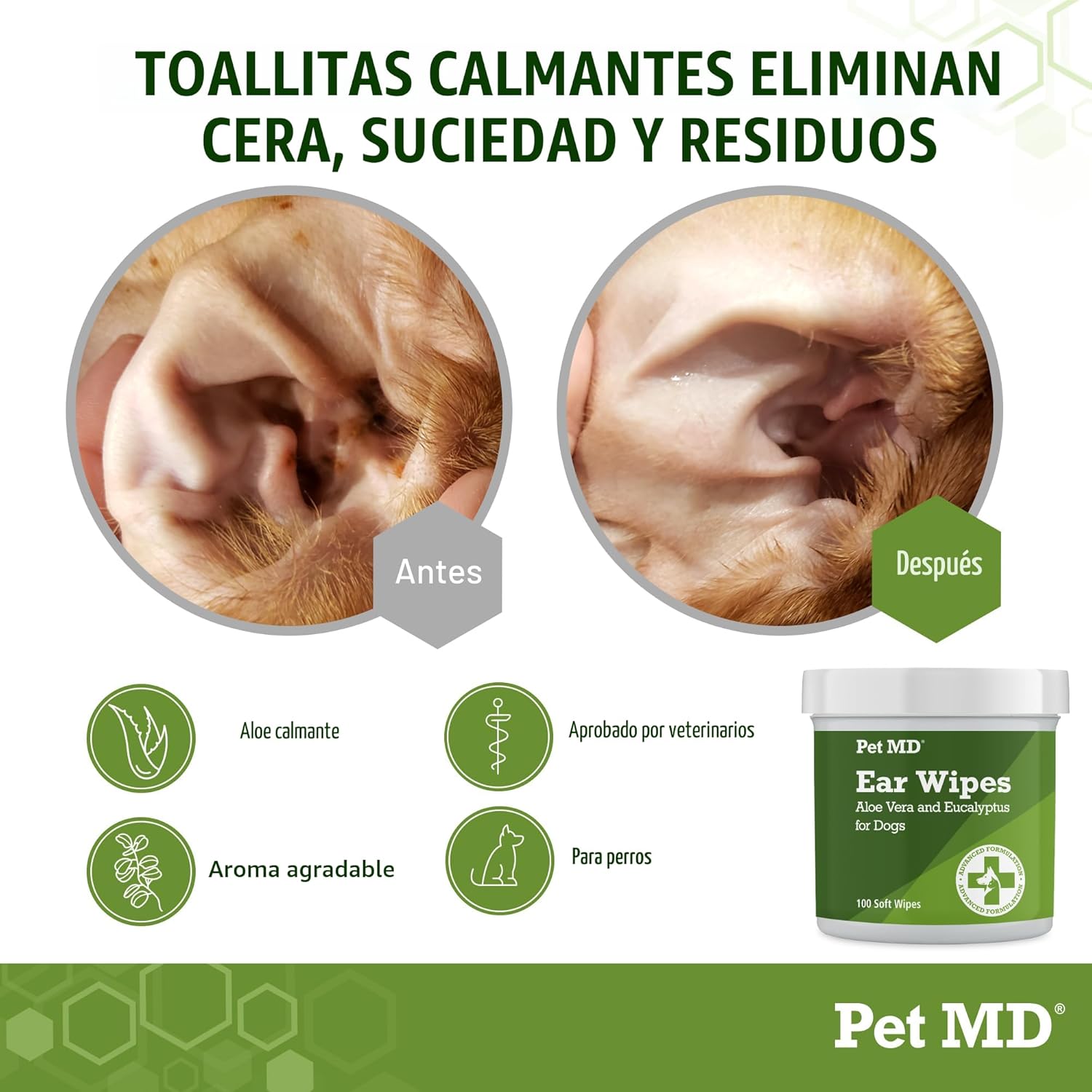 Limpiador ótico Pet MD para perros, para detener picores, infeccion...