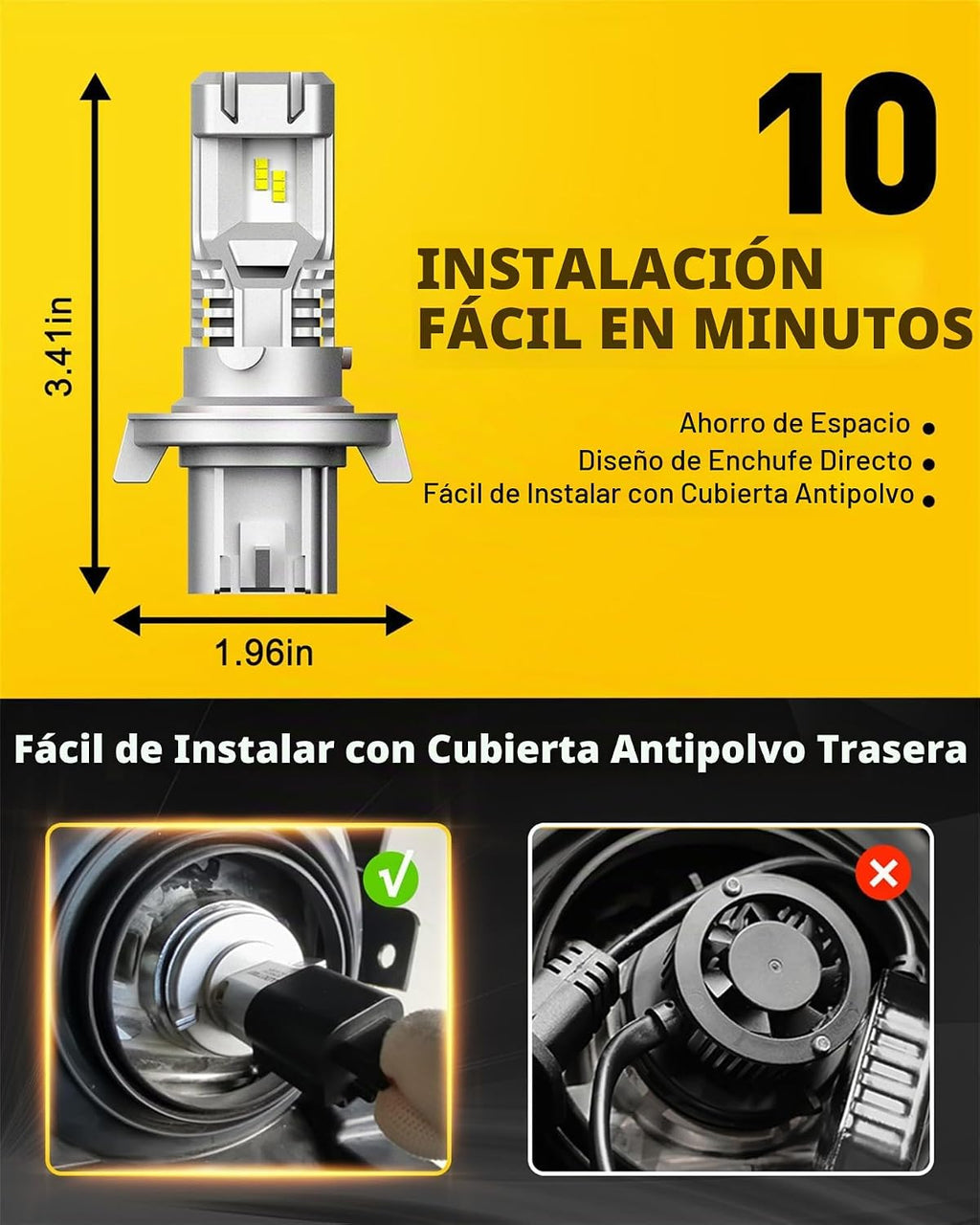 AUXITO - Bombillas H13\/9008, 600% brillo, 6500 K, blanco frío, luz...