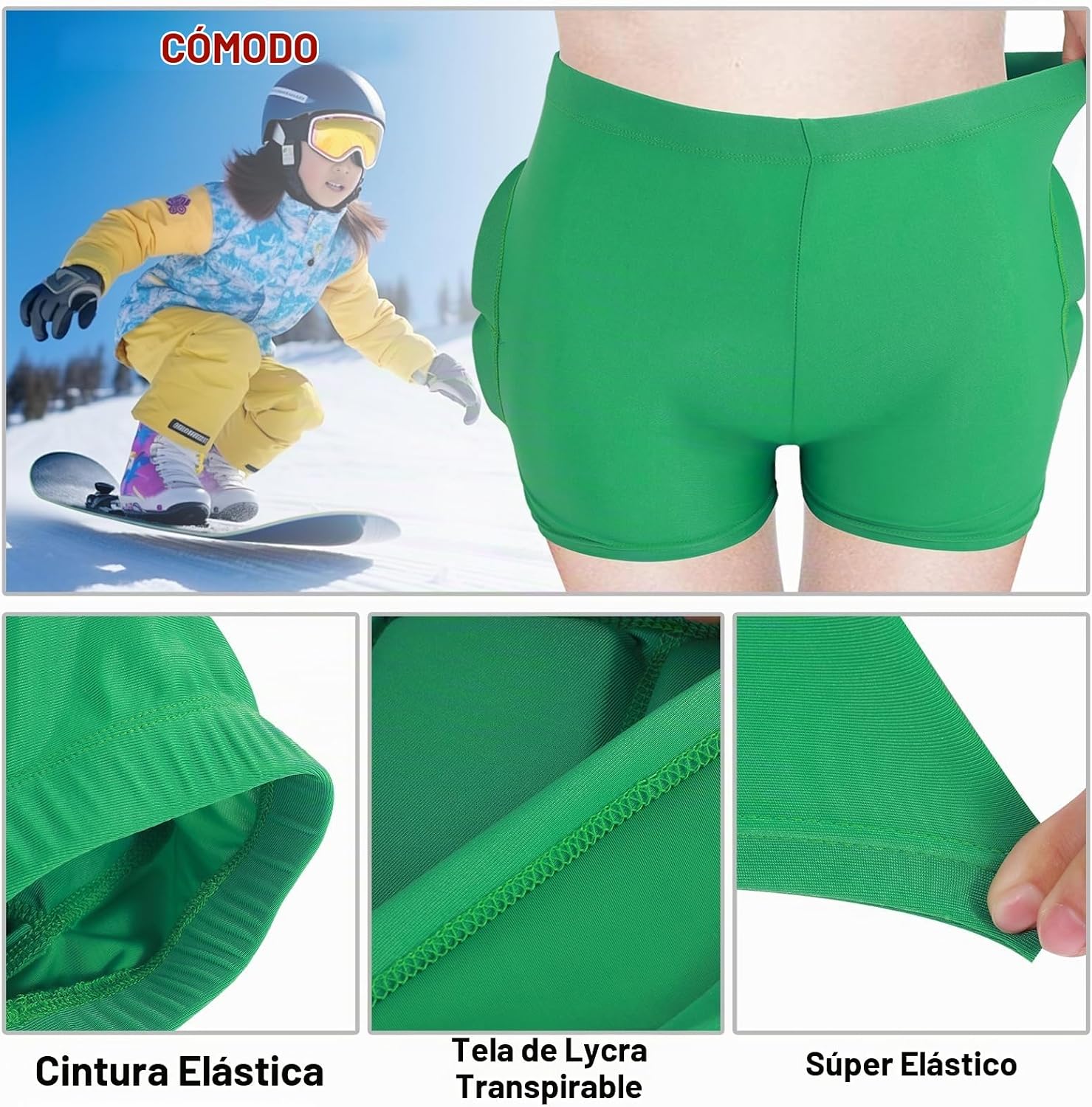 Pantalones cortos acolchados para niños para patinaje, almohadillas...