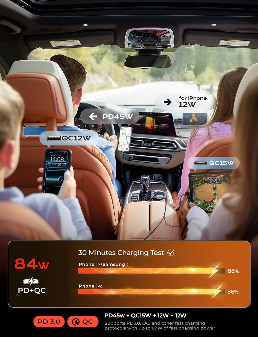 LISEN - Cargador retráctil para automóvil, adaptador de cargador de...