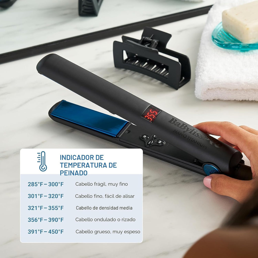 BaBylissPRO Plancha de pelo Nano Titanium, plancha plana digital pa...