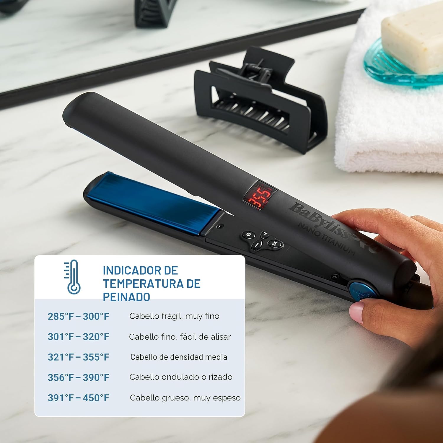 BaBylissPRO Plancha de pelo Nano Titanium, plancha plana digital pa...