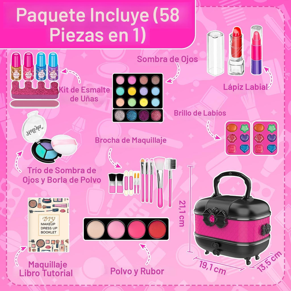 Hollyhi Kit de maquillaje de 58 piezas para niña, juguetes de princ...