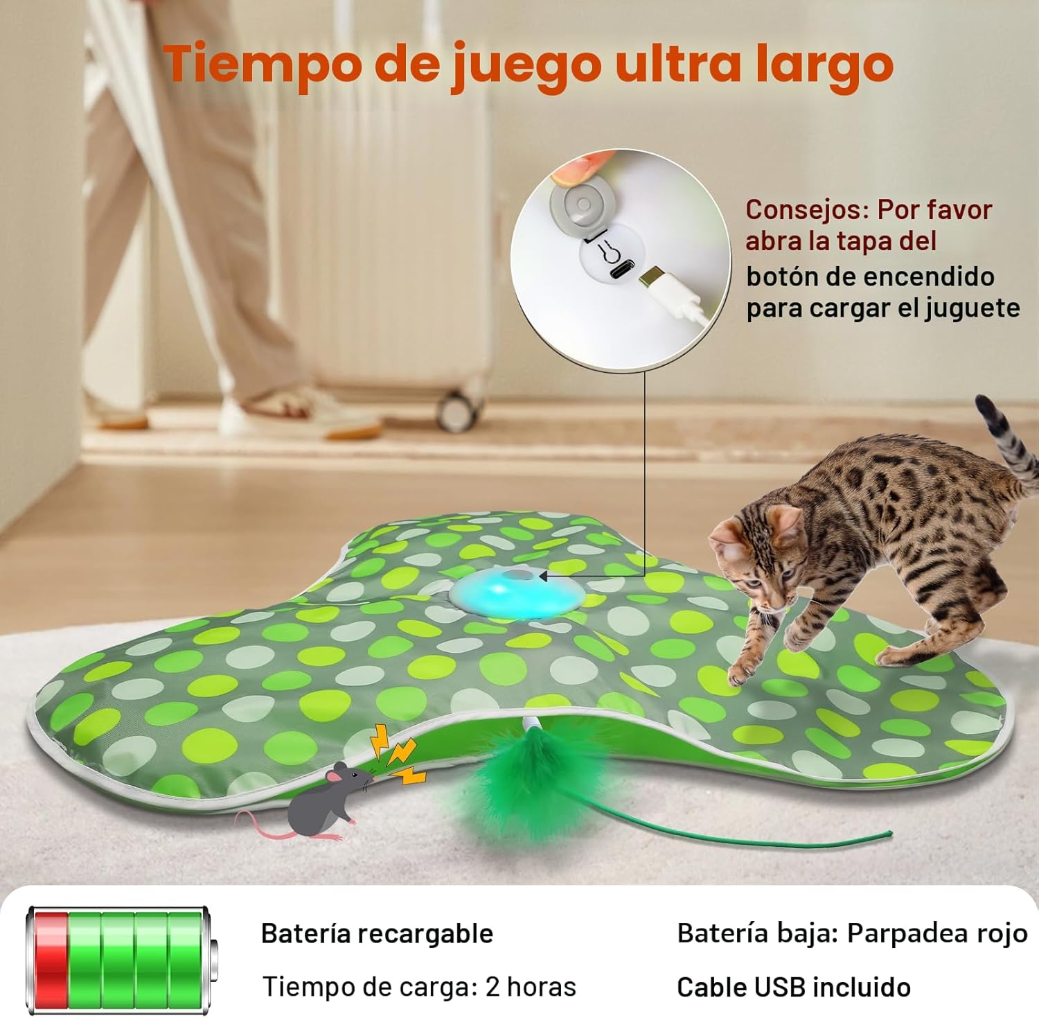 umosis Juguetes interactivos para gatos recargables, moviendo pluma...