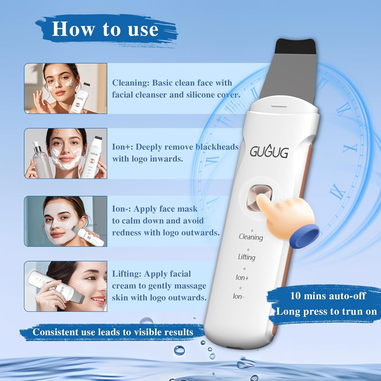 GUGUG Raspador de Piel 4 en 1 Espátula Facial Impermeable para Limp...
