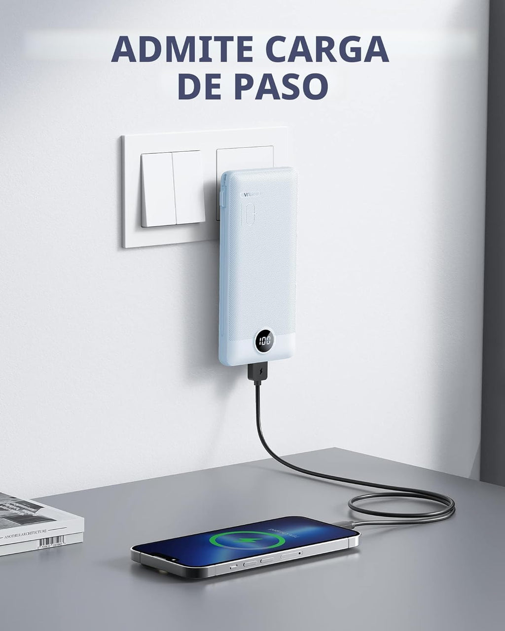 VRURC - Cargador portátil con cables integrados y enchufe de pared...