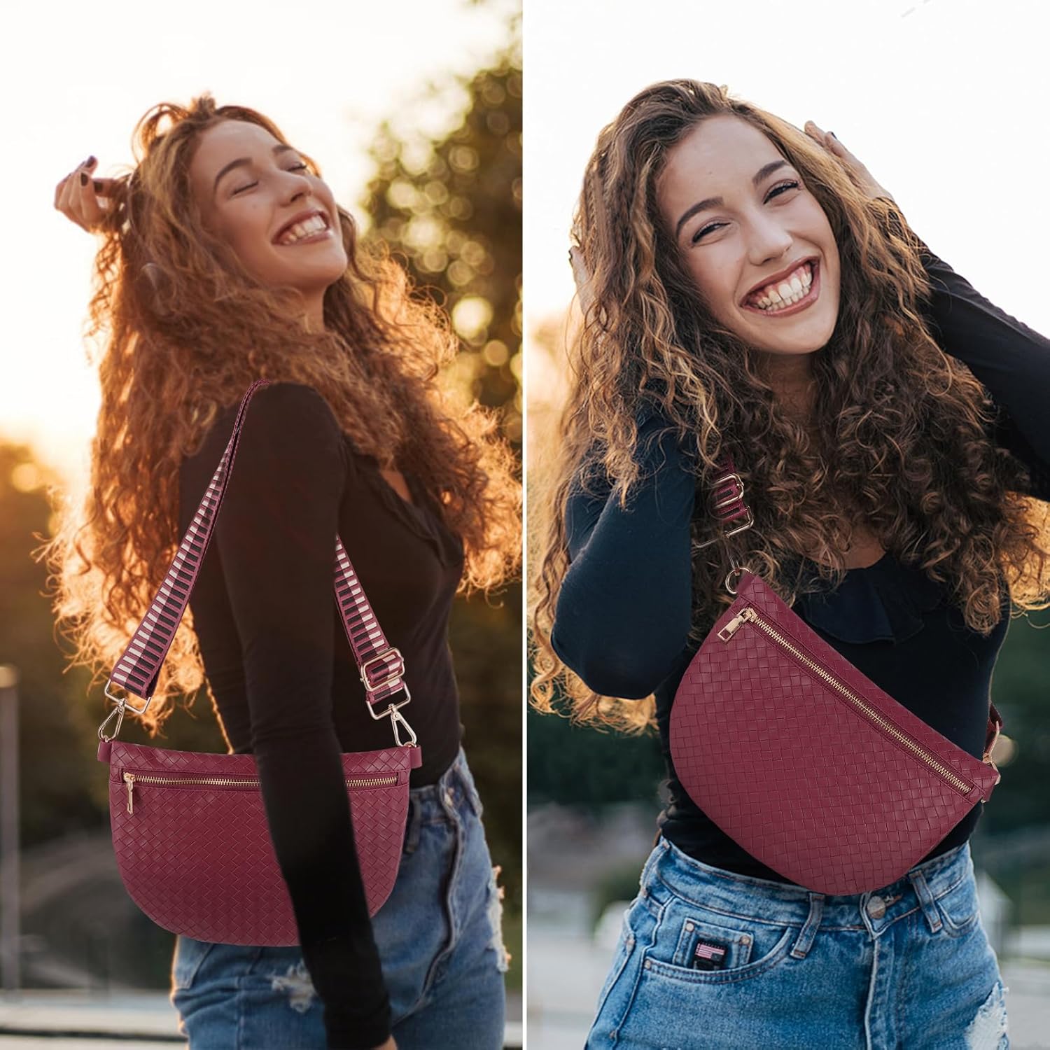Bolsos cruzados tejidos para mujer, cinturón de cuero, riñonera, ca...