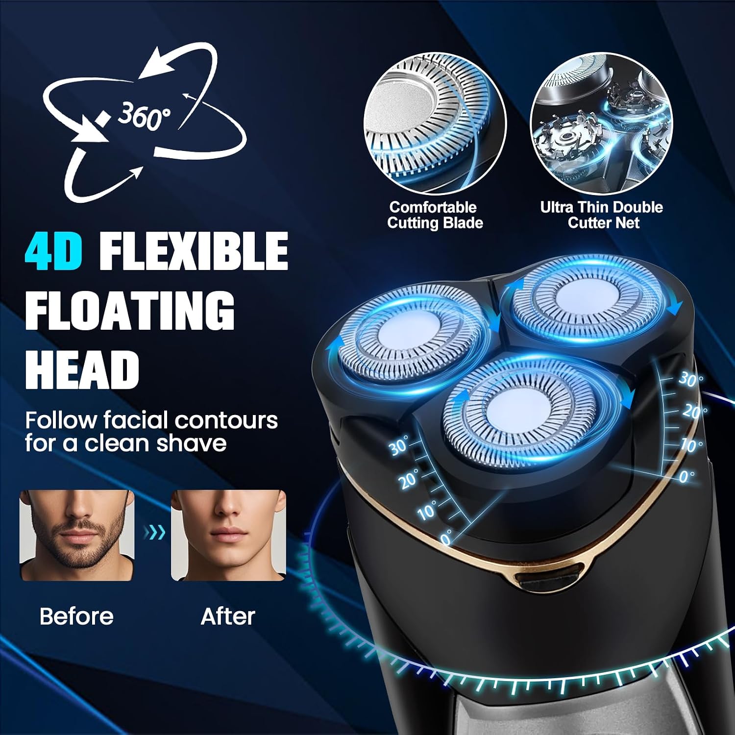 Maquinilla de afeitar eléctrica para hombres, cabezal flotante 4D y...