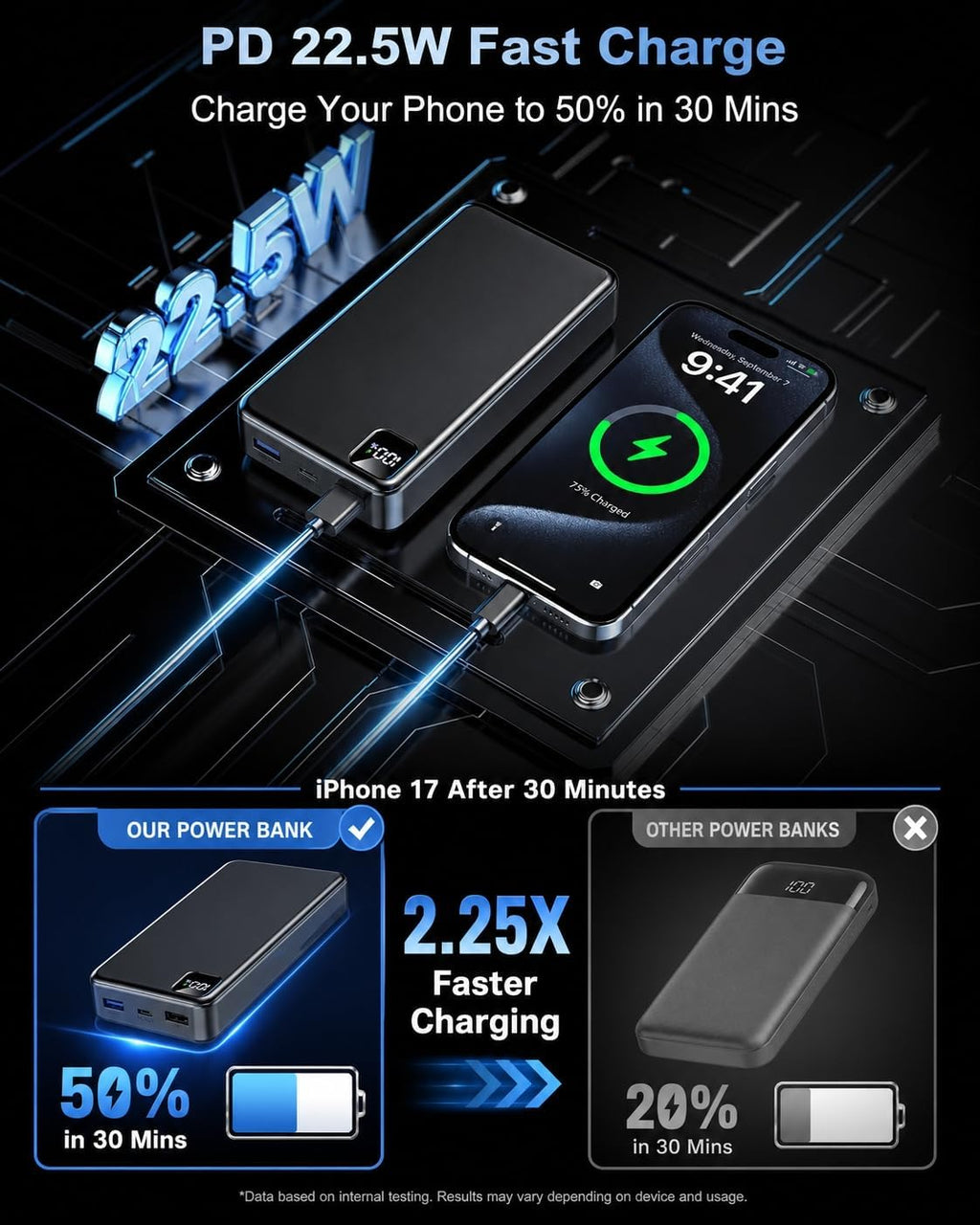 Cargador portátil, batería de 56800 mAh, cargador de teléfono portá...