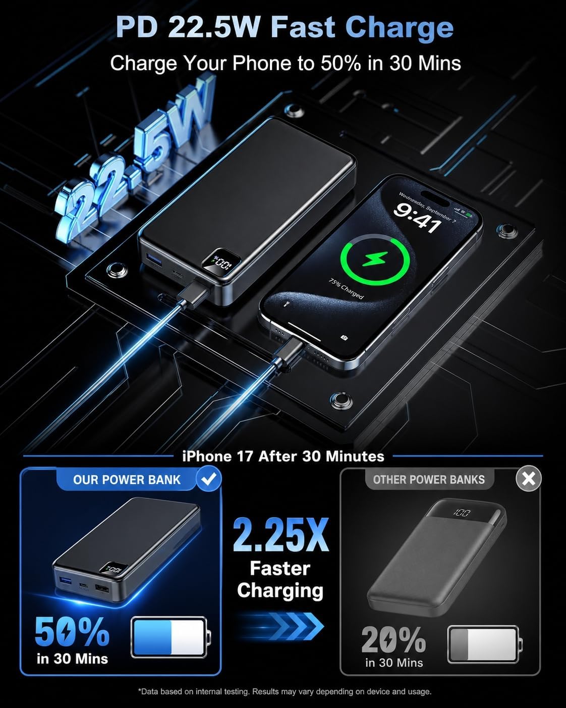 Cargador portátil, batería de 56800 mAh, cargador de teléfono portá...