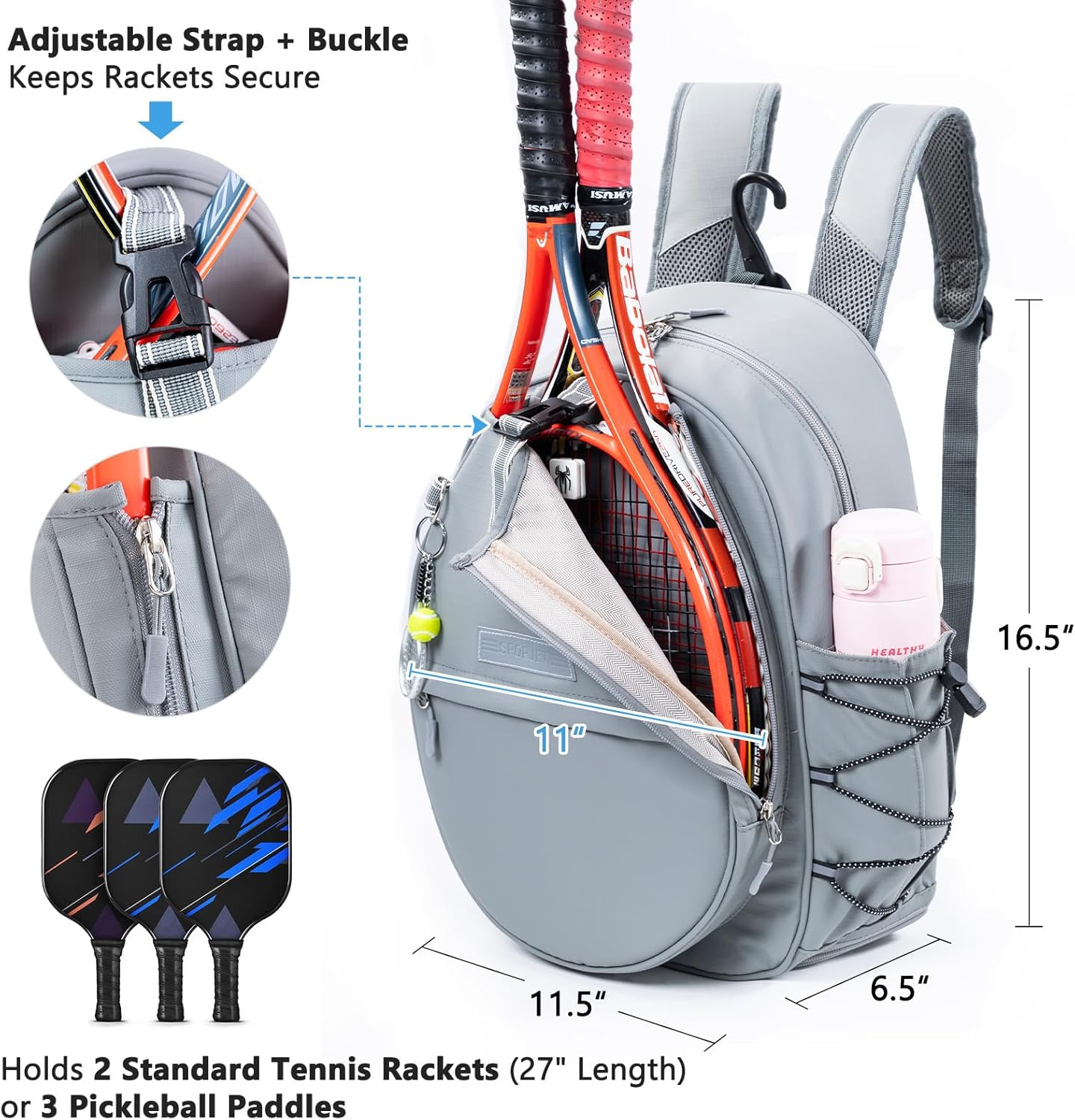 SPORJET Mochila de Tenis con Soporte para 2 Raquetas, Bolsa de Raqu...