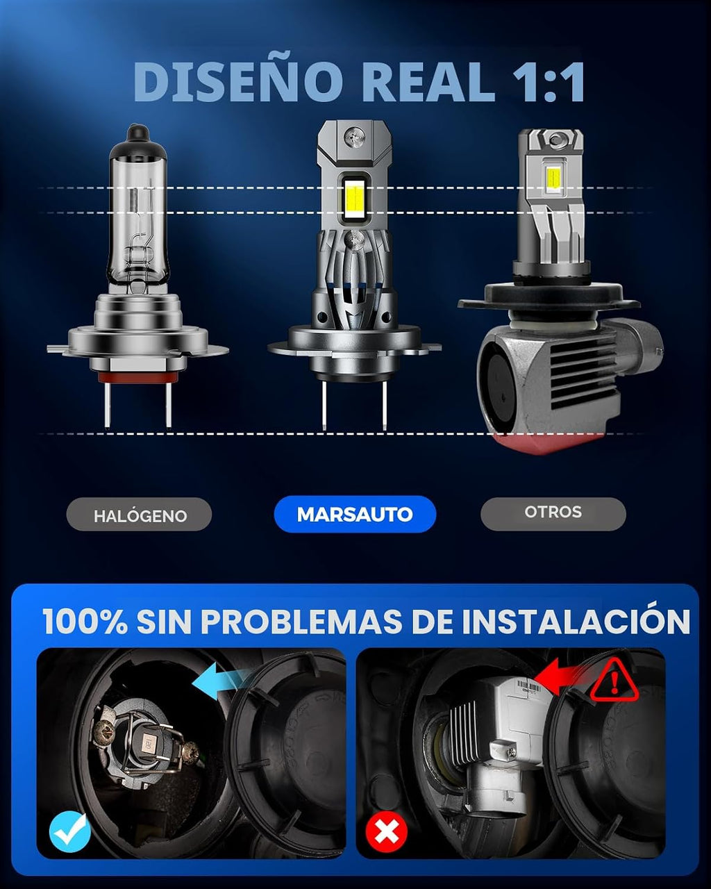Marsauto - Bombillas H7, 30.000 lm 800 % más brillantes, tamaño rea...