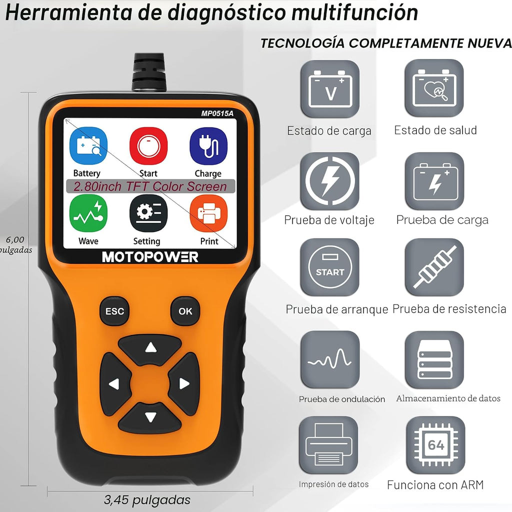 MOTOPOWER MP0515A 12V Probador de batería de coche Automotriz 100-2...