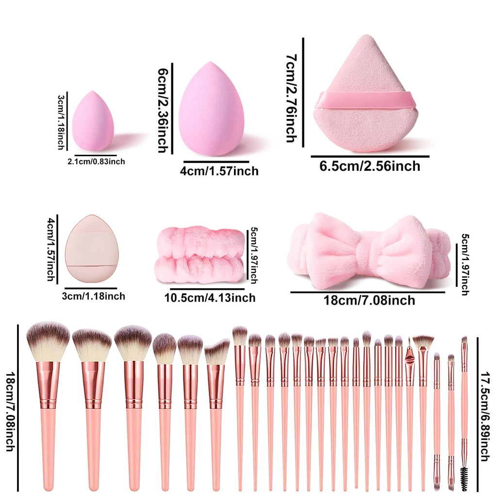 HGHDBT Juego de 36 brochas de maquillaje rosa, kit de maquillaje pr...