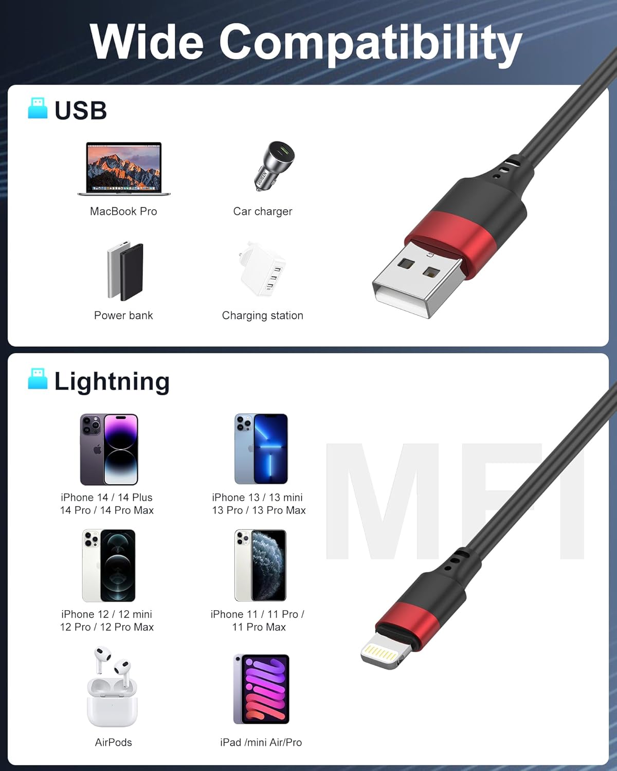 Cable USB a Lightning en espiral para coche, paquete de 2 cables re...