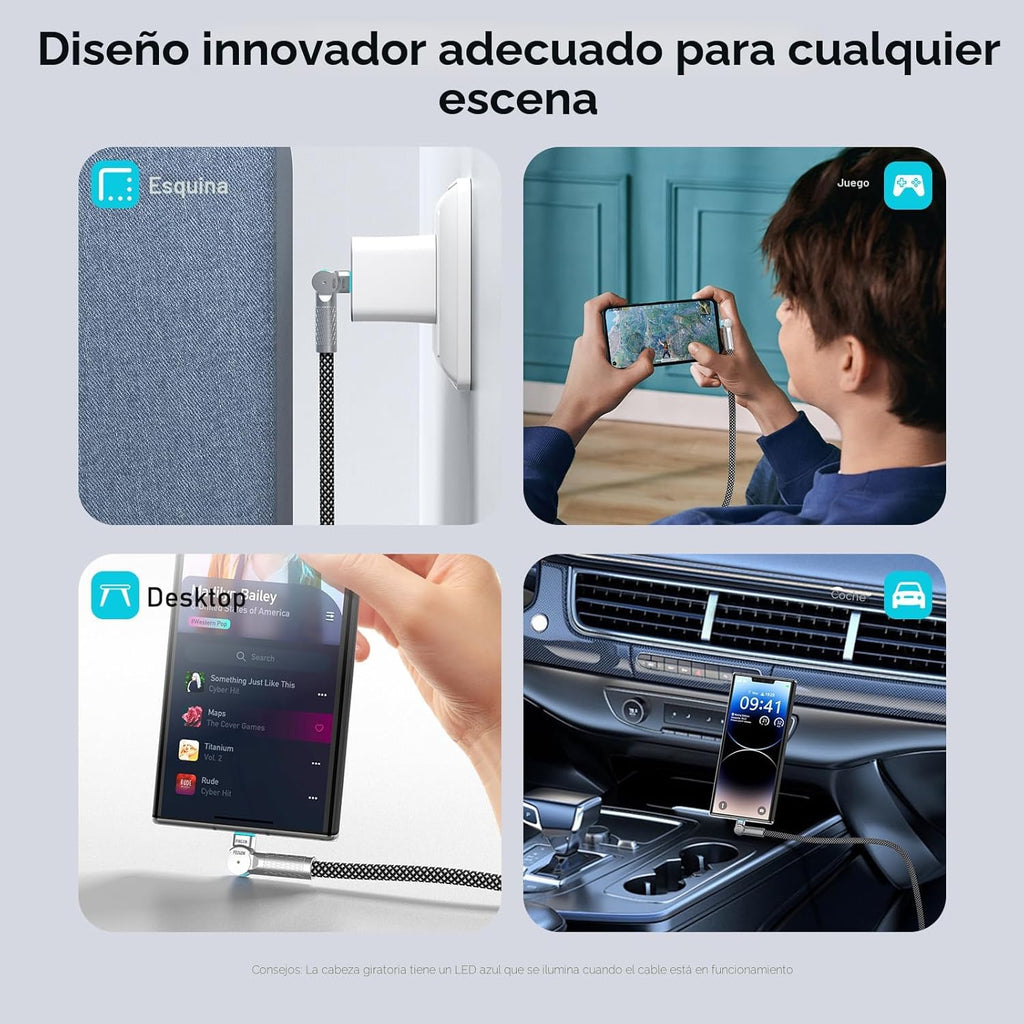 Cable USB C a USB C de 10 pies, 240 W, cable USB C giratorio de 180...
