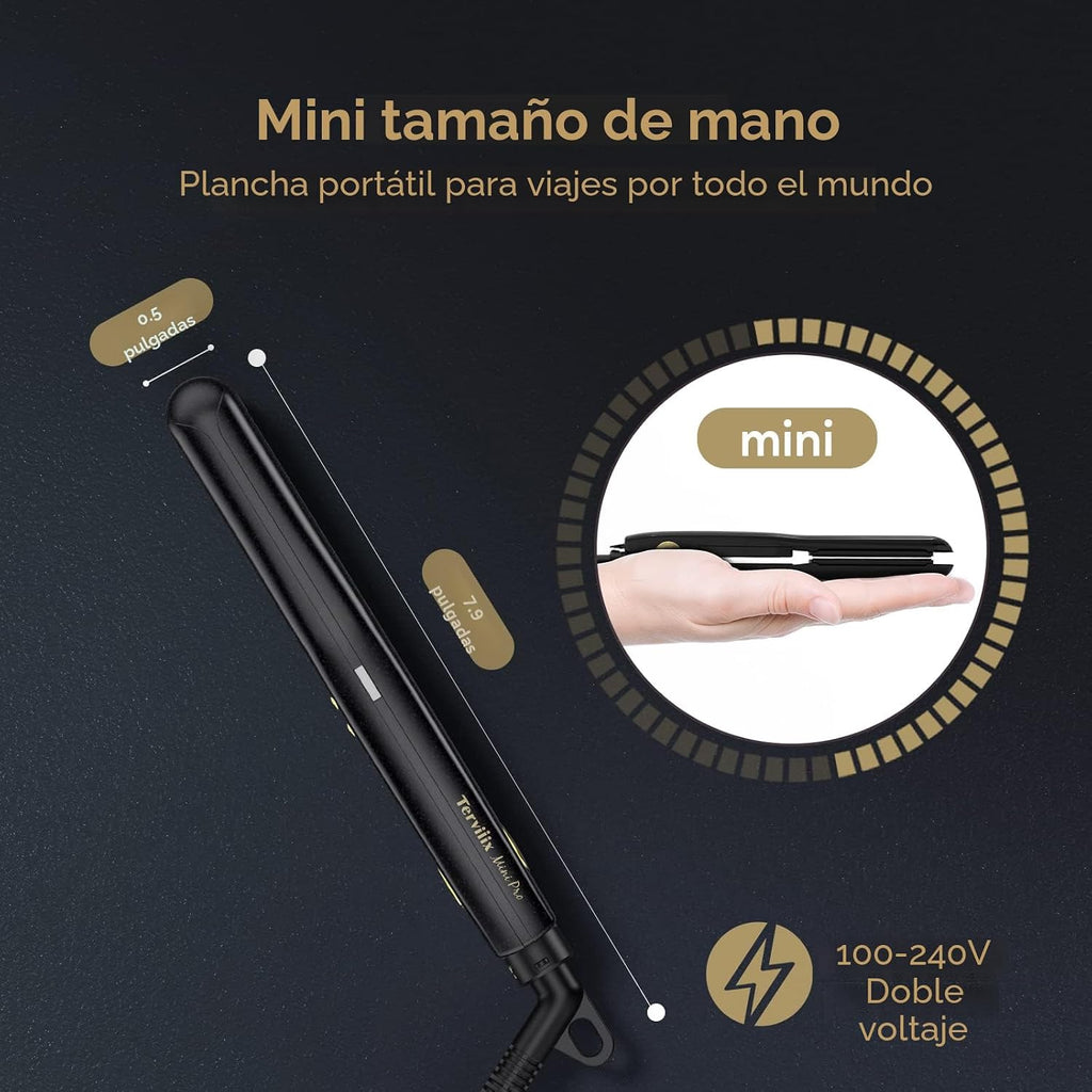 Terviiix Mini plancha plana para cabello corto, temperatura ajustab...