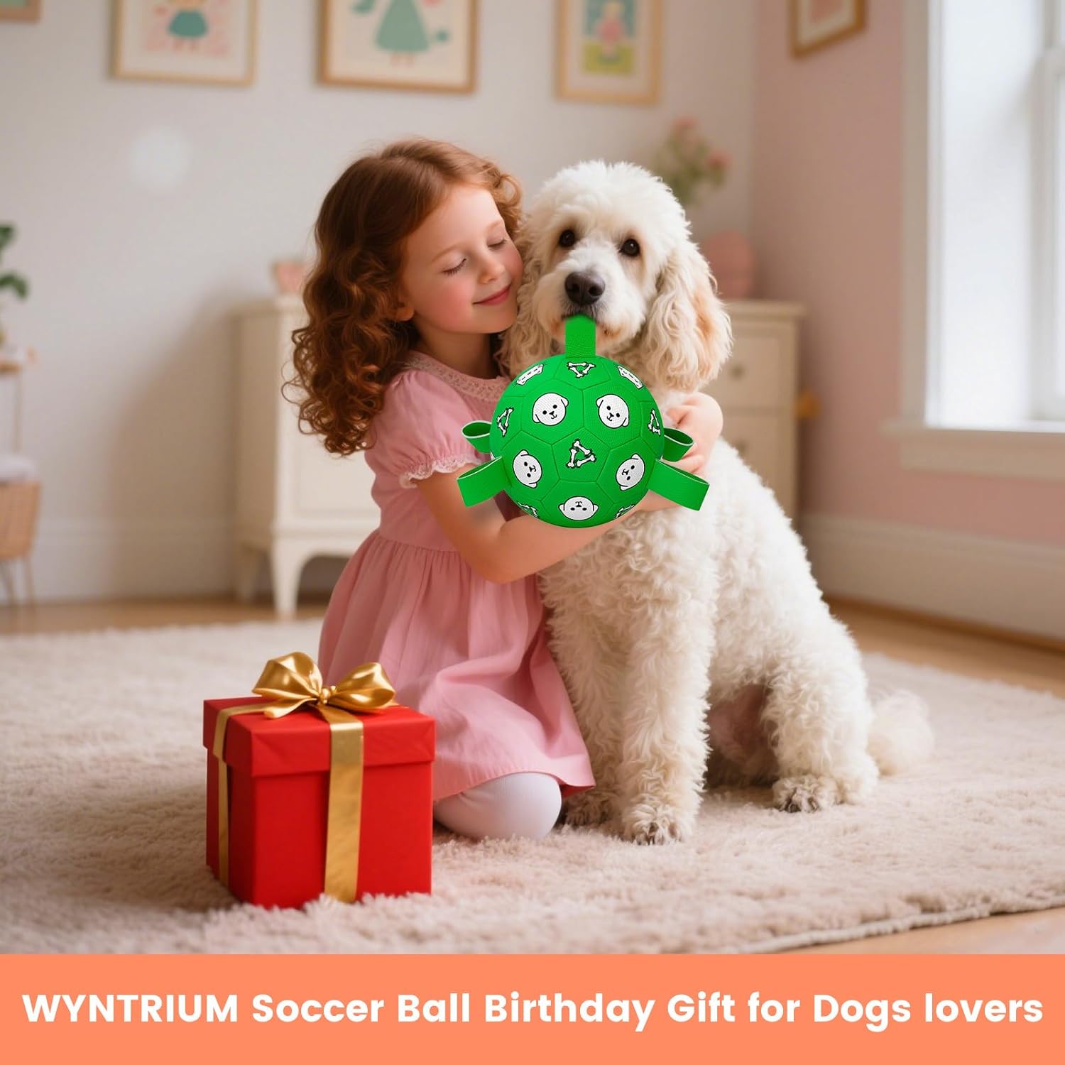 WYNTRIUM Pelota de fútbol de juguete para perros con pestañas de ag...