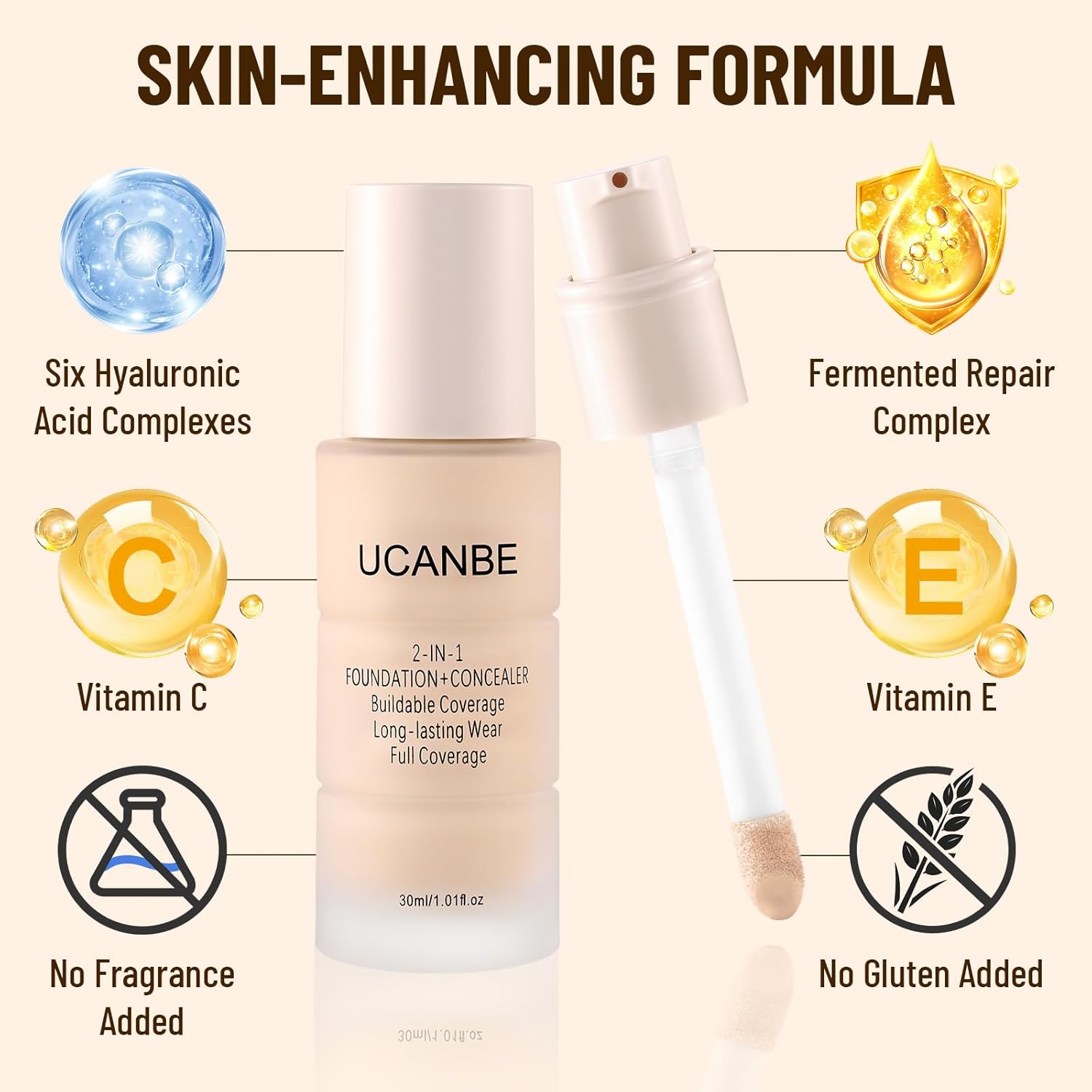 UCANBE Base líquida y corrector 2 en 1, juego de maquillaje de base...