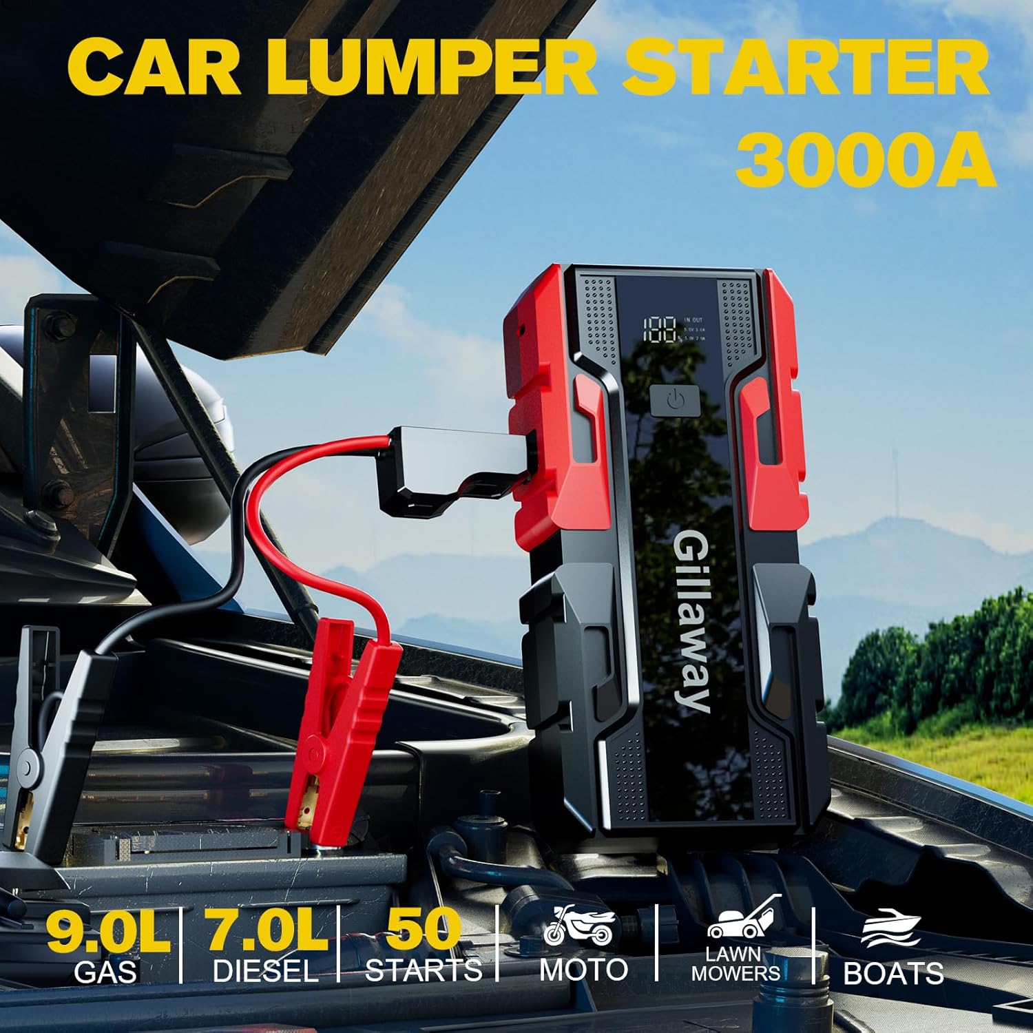 Paquete de baterías de arranque de coche 001B 3000A (hasta 9.0L de...