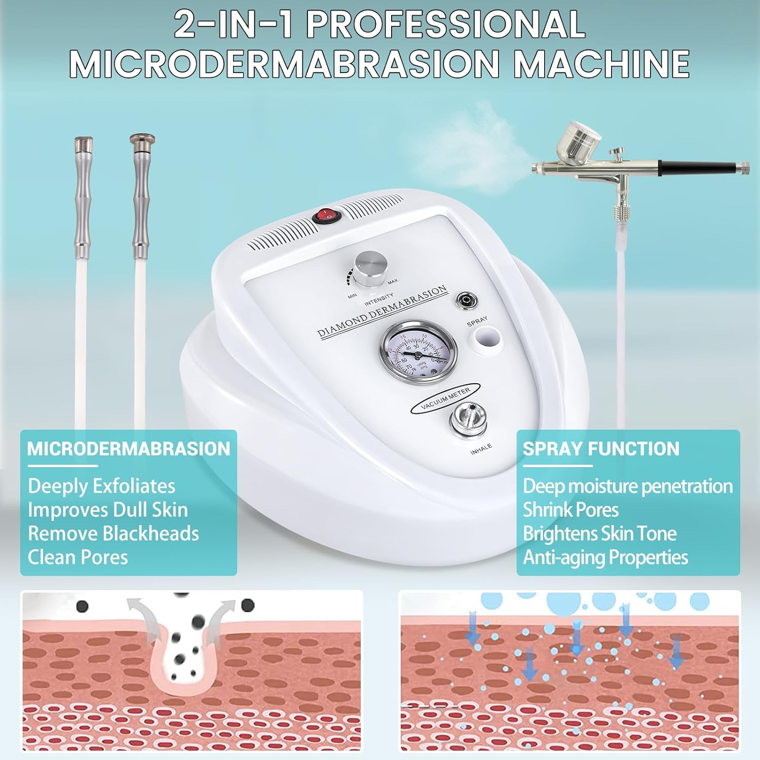Máquina de microdermoabrasión con diamante 2 en 1, Yofuly con poten...
