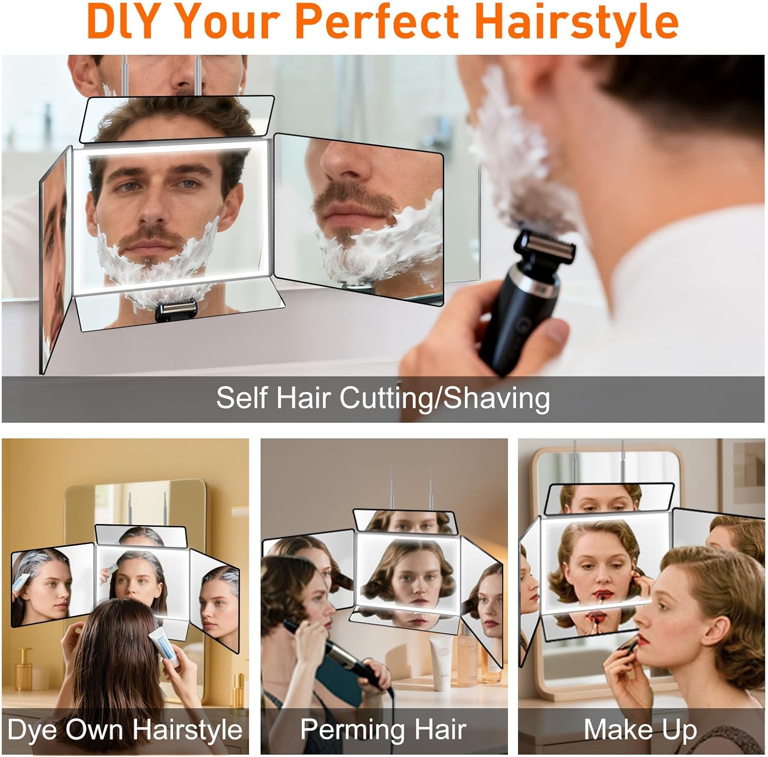 LMZNXCZ Espejo de 5 vías para cortarse el cabello uno mismo, espejo...