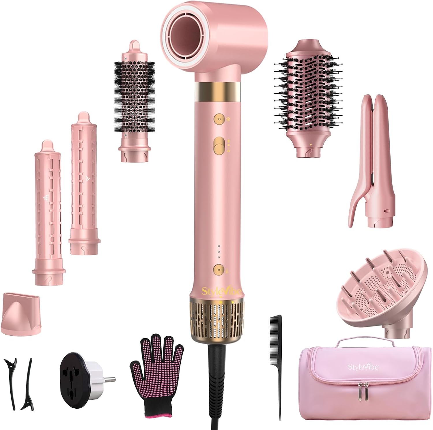 Mythsight Dual Voltage StyleVibe 8-en-1 Secadora de pelo y cepillo...
