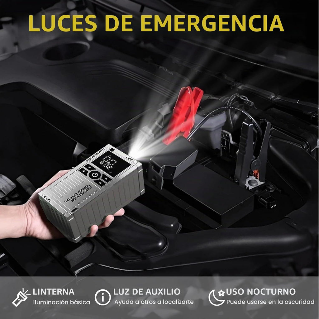 Arrancador de batería de coche con compresor de aire \u2013 2500 mA...