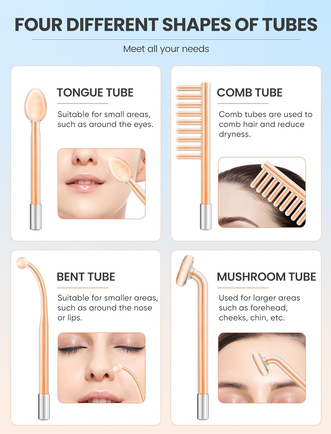 Varita de alta frecuencia, dispositivo facial portátil con 4 tubos...