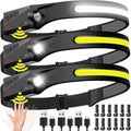 Linterna frontal recargable 3 unidades, lámpara LED de haz ancho de...