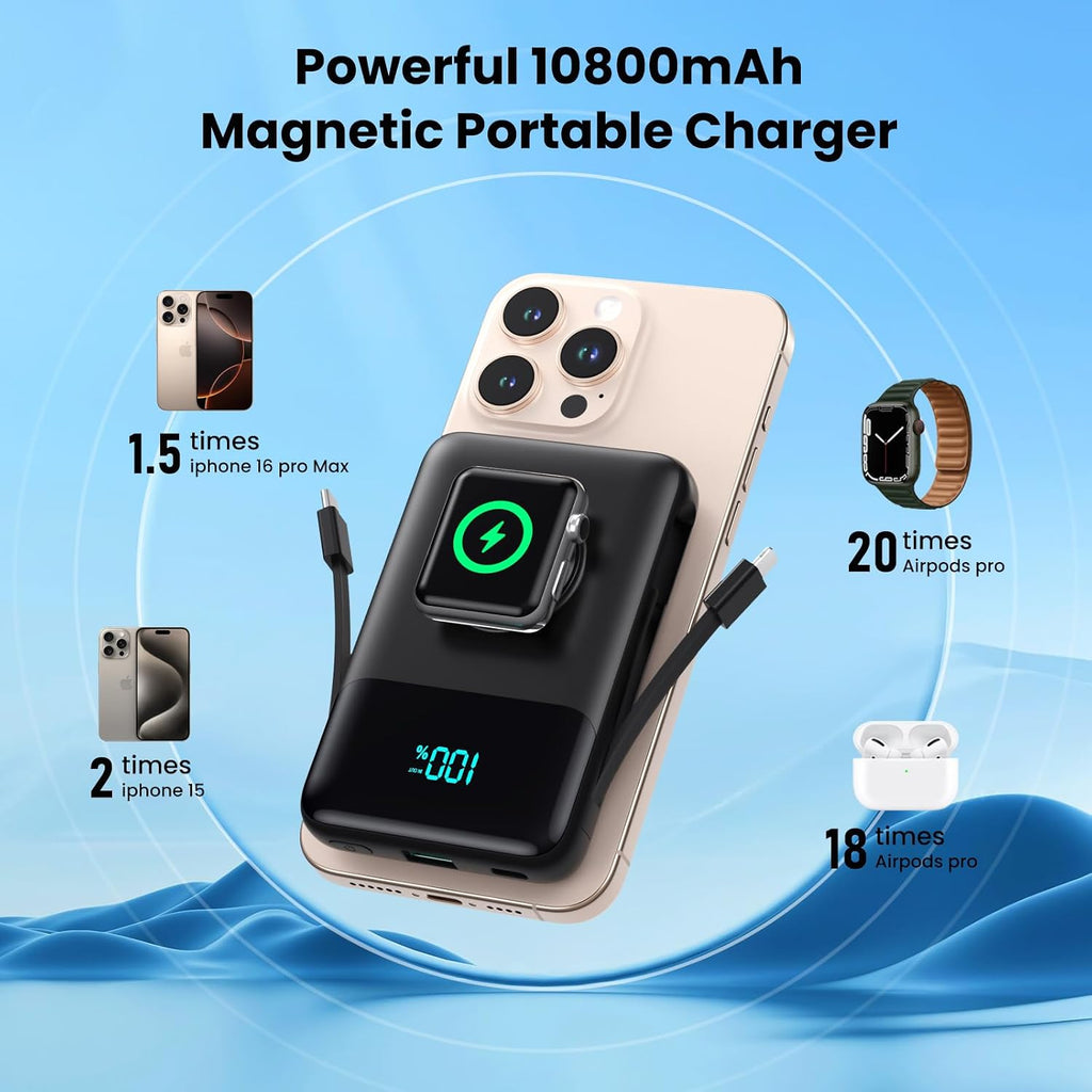 Cargador portátil magnético para iPhone con cable integrado, banco...