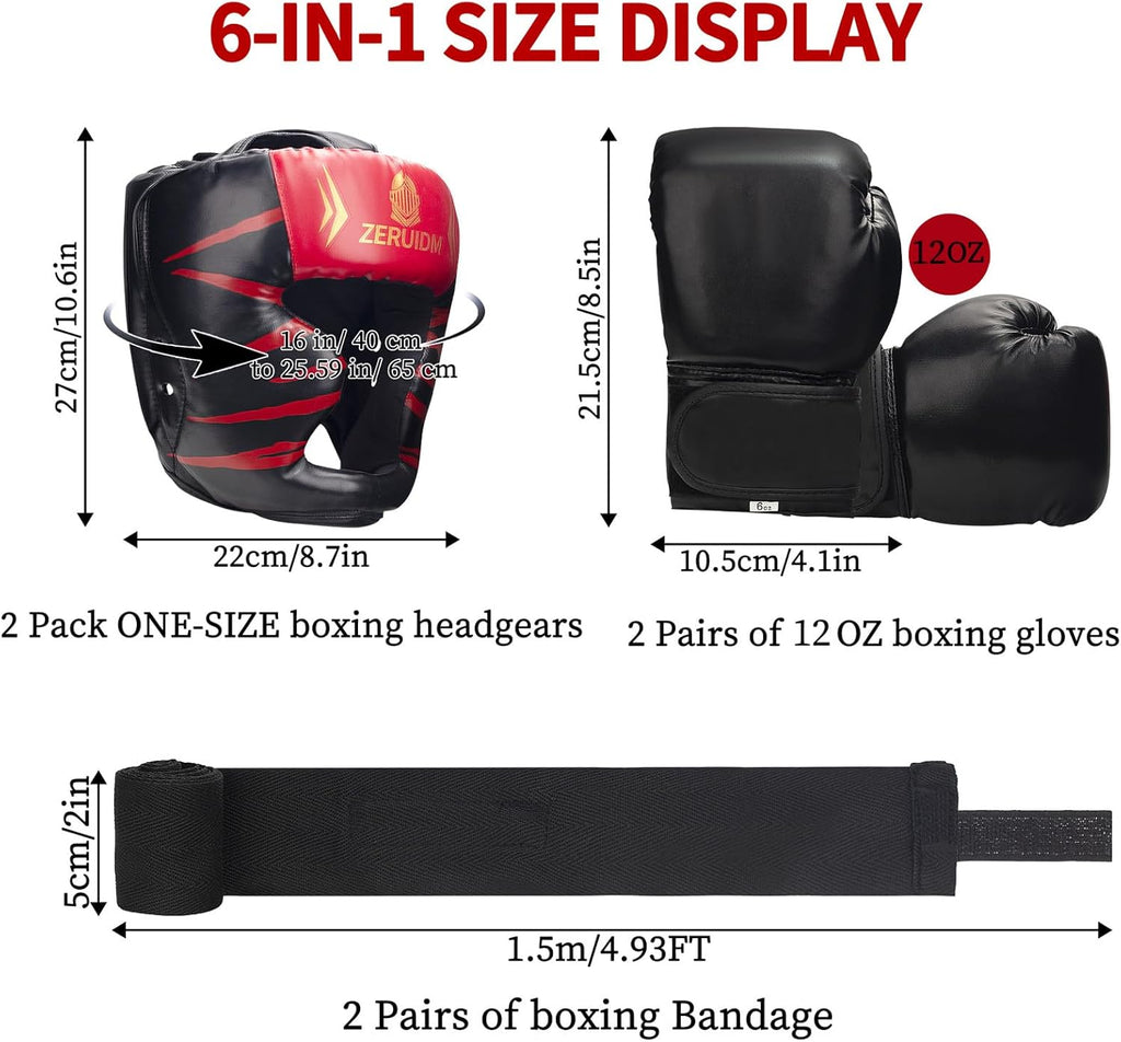 Juego de casco y guantes de boxeo 6 en 1, protector de cabeza de se...
