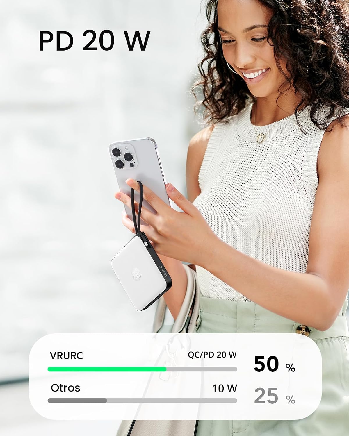 VRURC - Cargador portátil con 4 cables integrados, paquete de bater...